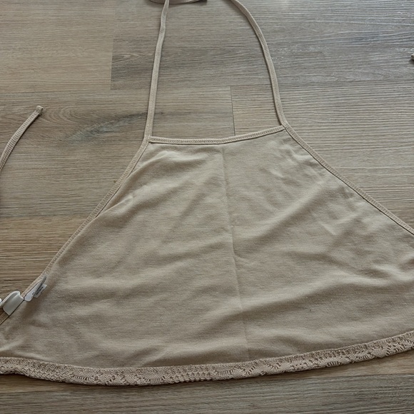 Tan Lace Tie Back Crop Top - Picture 3 of 4